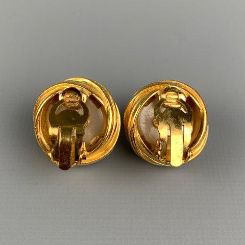 CHANEL Vintage Gold Tone Faux Pearl CC Logo Clip On Earrings