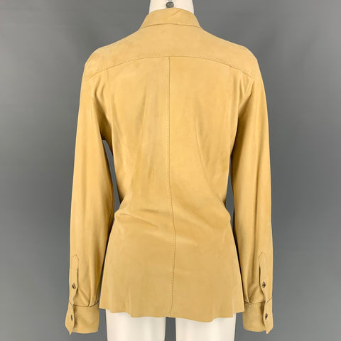 HERMES Taille 6 Blouse en daim beige perforé faux portefeuille