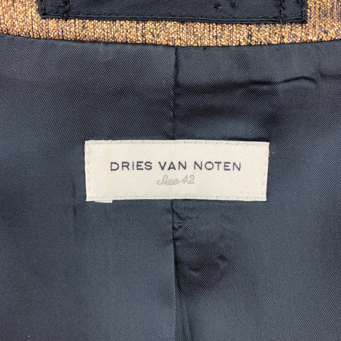 DRIES VAN NOTEN Taille 10 Blazer veste en soie mélangée texturée dorée