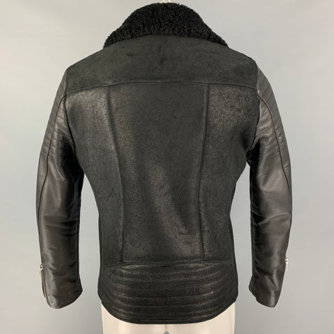THE KOOPLES Size M Black Shearling Leather Biker Jacket