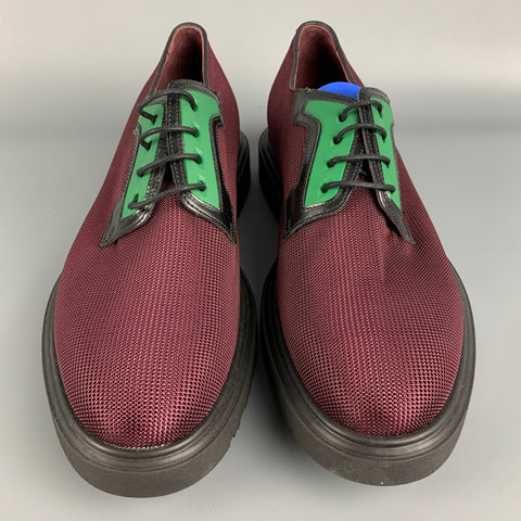 PAUL SMITH Size 9 Burgundy Textured Fabric Green Trim Lace Up Shoes