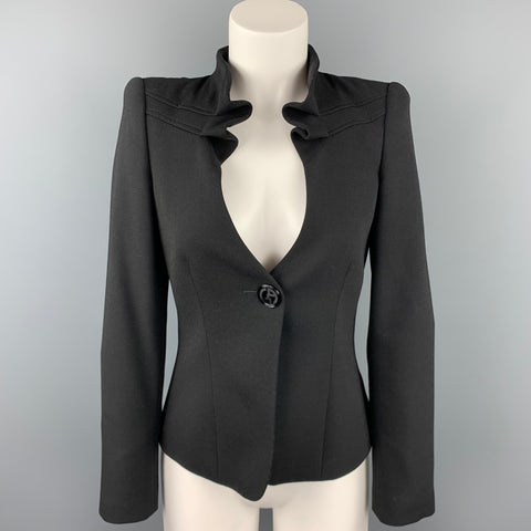 GIORGIO ARMANI Talla 0 Chaqueta de botonadura sencilla con cuello fruncido en lana / poliéster y lunares negros