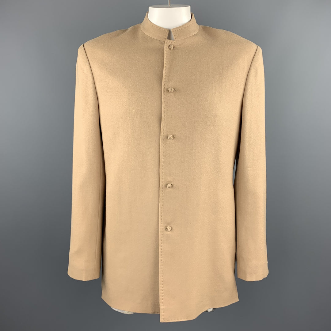 Vintage 42 Khaki Wool Mandarin Collar Top Stitch Jacket