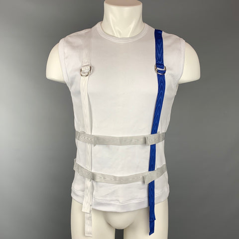 EVEREST ISLES Size M White & Blue Ribbed Cotton Bondage Strap Tank Top