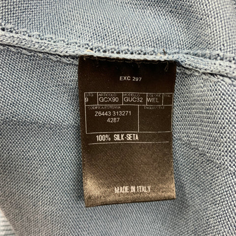 GUCCI Size M Steel Blue Knit Silk Polo Shirt