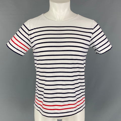 ARMOR-LUX Size M White, Red & Blue Stripe Cotton Short Sleeve T-shirt
