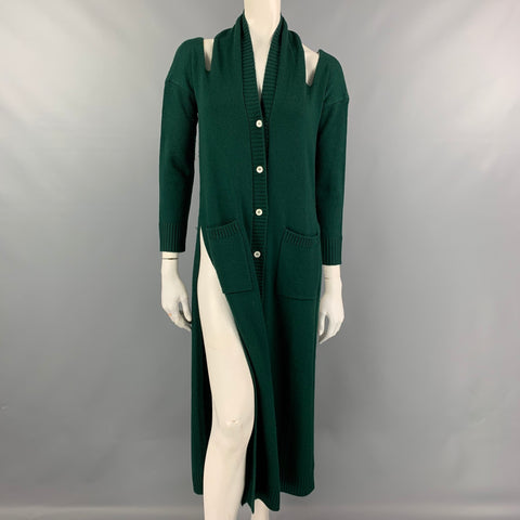 MONSE Cárdigan largo con cuello halter y espalda abierta de lana merino de punto verde talla XS