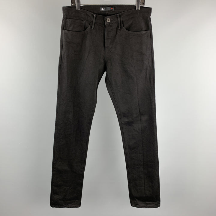 3 X 1 Size 33 Black Selvedge Denim Button Fly Jeans