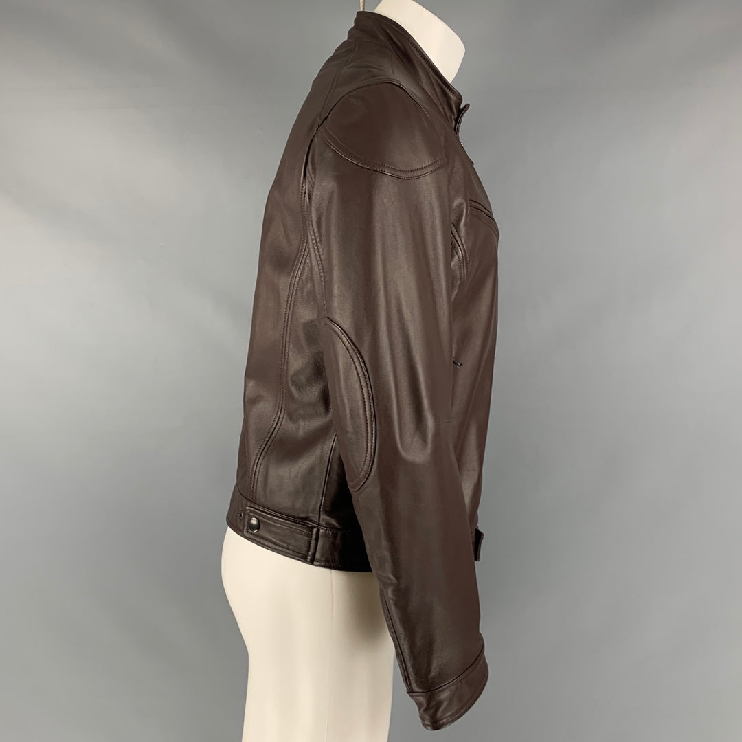 KENT &amp; CURWEN Taille M Veste zippée en cuir massif marron