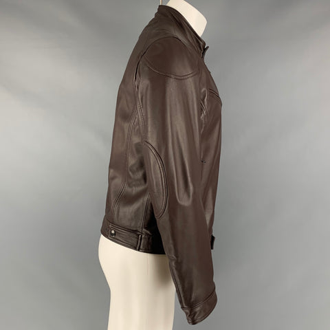 KENT &amp; CURWEN Taille M Veste zippée en cuir massif marron