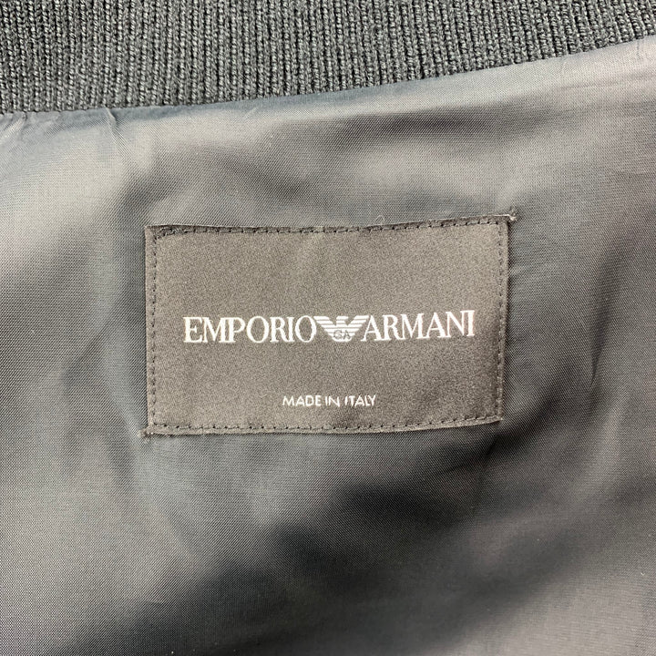 EMPORIO ARMANI Size 46 Black Textured Polyester Zip Up Jacket