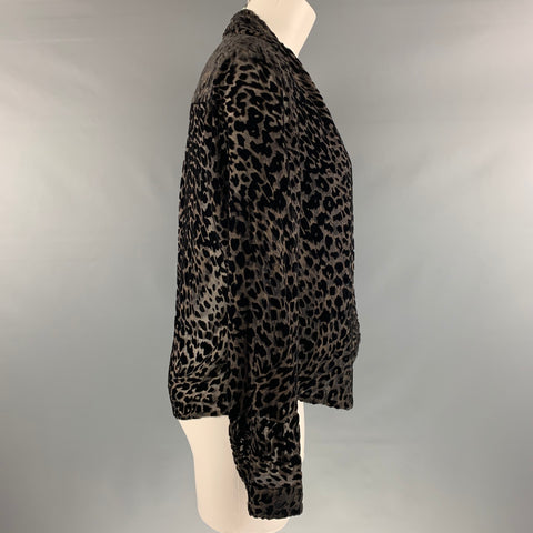 L'AGENCE Size M Brown Viscose Silk Animal Print Tied Front Casual Top