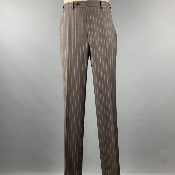 CANALI Size 40 Long Stripe Taupe Wool Notch Lapel Suit