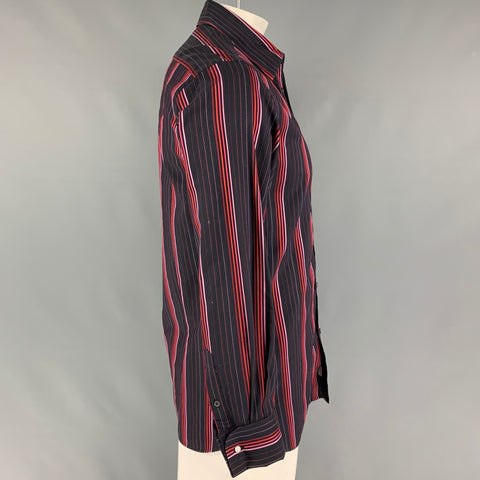TED BAKER Size L Black Red Stripe Cotton French Cuff Long Sleeve Shirt