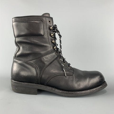 RALPH LAUREN Purple Label Taille 11 Bottes de travail à lacets en cuir noir