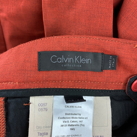 CALVIN KLEIN COLLECTION Size 32 Brick Polyamide Zip Fly Dress Pants