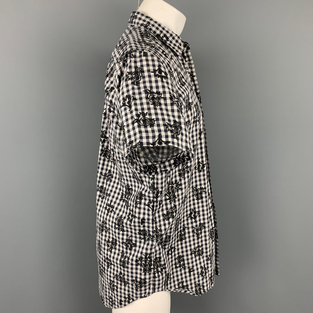 COMME des GARCONS BLACK Size XL Black & White Checkered Cotton Short Sleeve Shirt