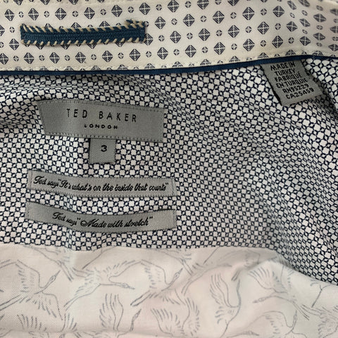TED BAKER Size M White Blue Birds Cotton Elastane Long Sleeve Shirt