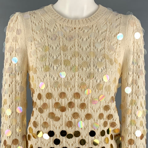 MARC JACOBS Taille S Crème Or Laine Cachemire Payettes Pull