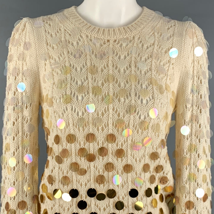 MARC JACOBS Size S Cream Gold Wool Cashmere Payettes Sweater