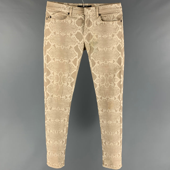 ROBERTO CAVALLI Size 31 Beige Animal Print Cotton Skinny Jeans