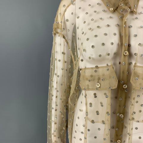 MAISON MARTIN MARGIELA Size 2 Khaki Silver Mesh Dots Oversized Shirt