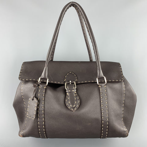FENDI Selleria Brown leather Contrast Stitch Borsa Linda Grande Handbag