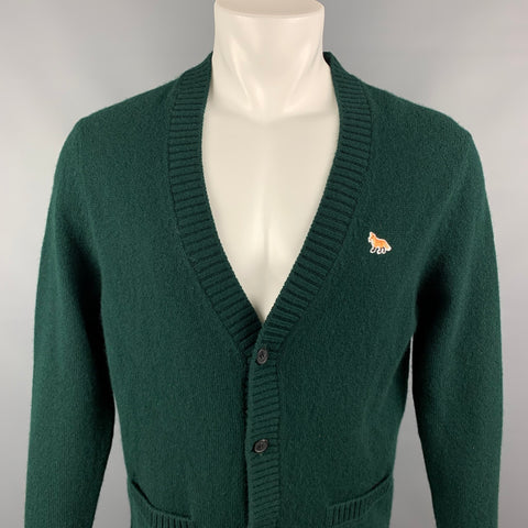 MAISON KITSUNE Fall 21 Size M Green Wool V-Neck Oversized Cardigan