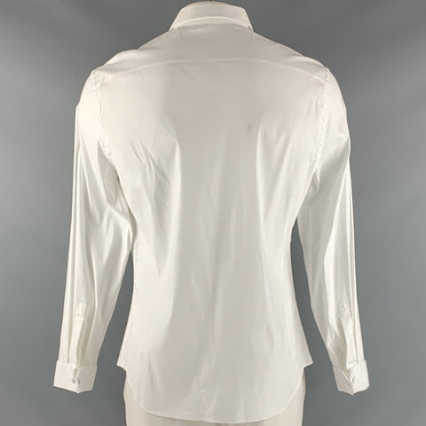 PRADA Size L White Cotton Blend French Cuff Long Sleeve Shirt
