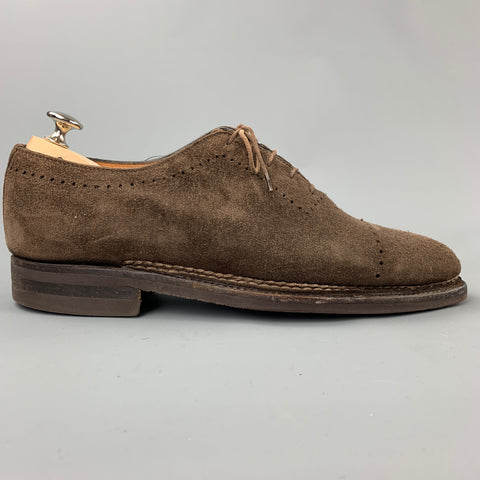 BONTONI Taille 10.5 Chaussures à lacets en daim perforé marron à bout droit