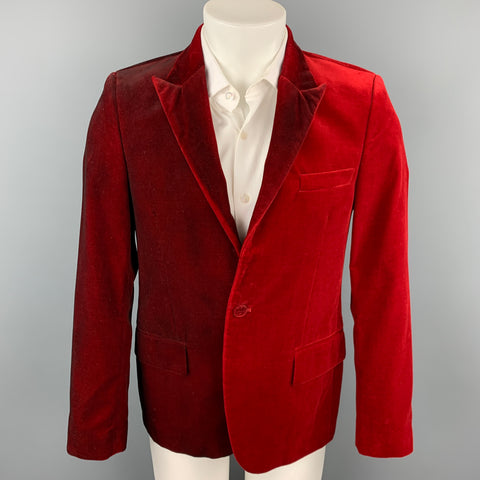 GOLDEN GOOSE Size S Red & Burgundy Ombre Cotton Notch Lapel Sport Coat