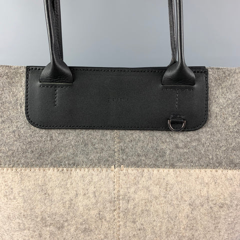 GRAF LANZ Grey Black Color Block Wool Felt Tote Handbag