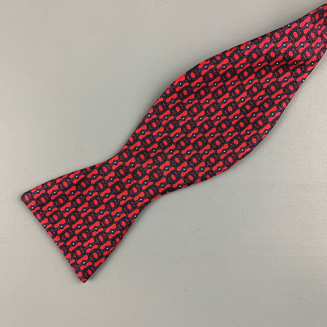 THE BOW TIE CLUB Burgundy Navy Print Silk Tie