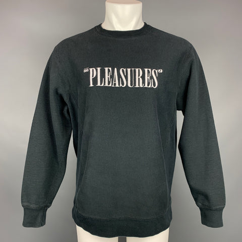 PLEASURES Taille L Sweat-shirt à col rond en coton brodé noir