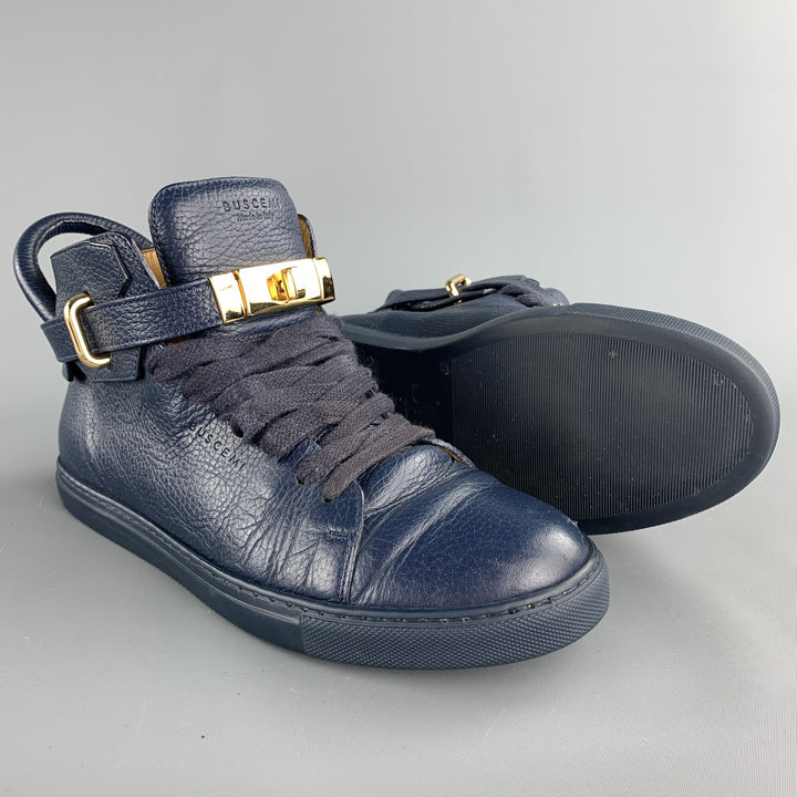 BUSCEMI Size 8 Navy Leather High Top Lace Up Sneakers