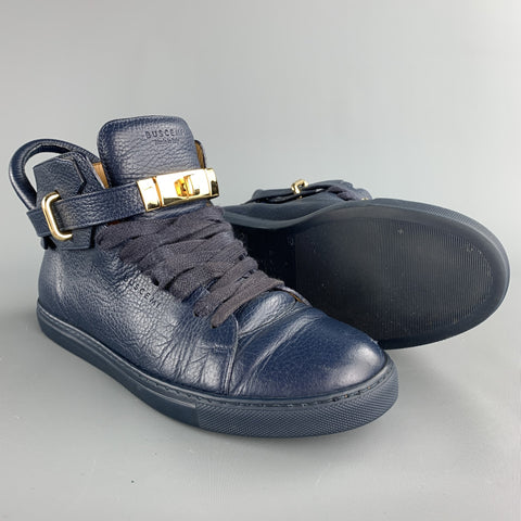 BUSCEMI Taille 8 Baskets montantes à lacets en cuir bleu marine