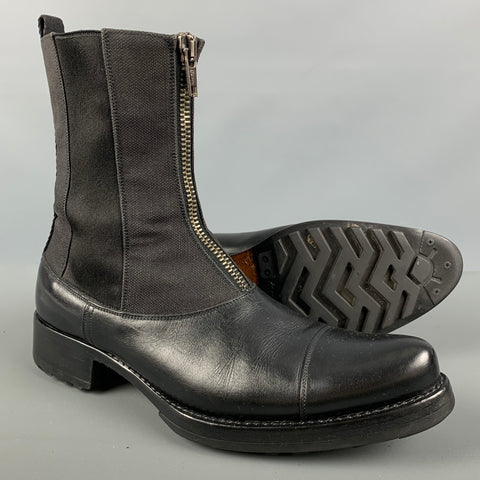 MIU MIU Talla 7.5 Botas con punta de lona de materiales mixtos negros