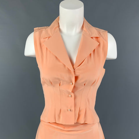 CHANEL AJ508 03P Talla 4 Conjunto de falda con solapa de muesca de seda salmón