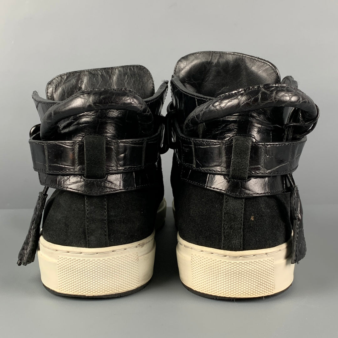 BUSCEMI Size 11 Black Embossed Suede 100MM High Top Sneakers