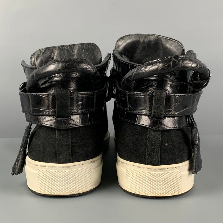 BUSCEMI Size 11 Black Embossed Suede 100MM High Top Sneakers