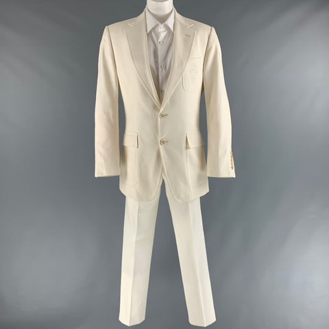 GUCCI Poitrine Taille 40 Beige Solide Coton Revers Cranté 32 29 Costume