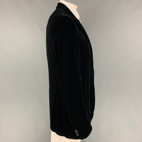 GIORGIO ARMANI Size 46 Long Black Velvet Rayon Blend Sport Coat