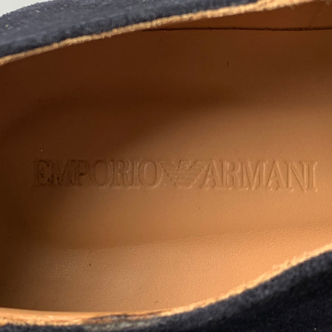EMPORIO ARMANI Size 11 Navy Solid Leather Platform Lace-Up Shoes