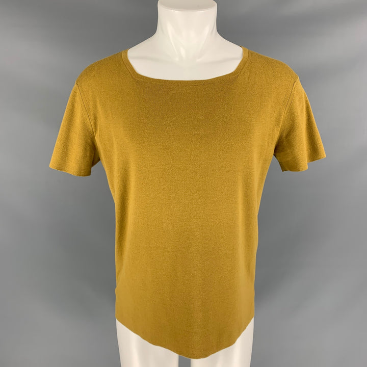 BURBERRY PRORSUM Spring 2014 Size M Mustard Wool Square Neck T-shirt