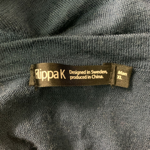 FILIPPA K Size XL Navy Solid Merino Wool Crew-Neck Pullover