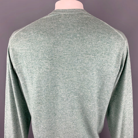 N. PEAL Size L Pistachio Knitted Cashmere V-Neck Pullover Sweater