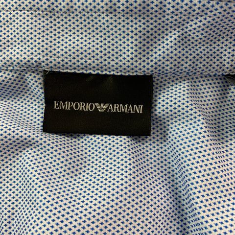EMPORIO ARMANI Size XXL Blue White Nailhead Long Sleeve Shirt