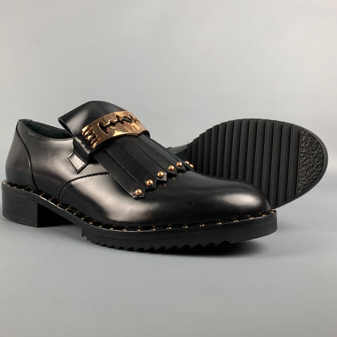 IVY KIRZHNER Size 6.5 Black & Gold Leather Fringe Studded Barnaby Flats