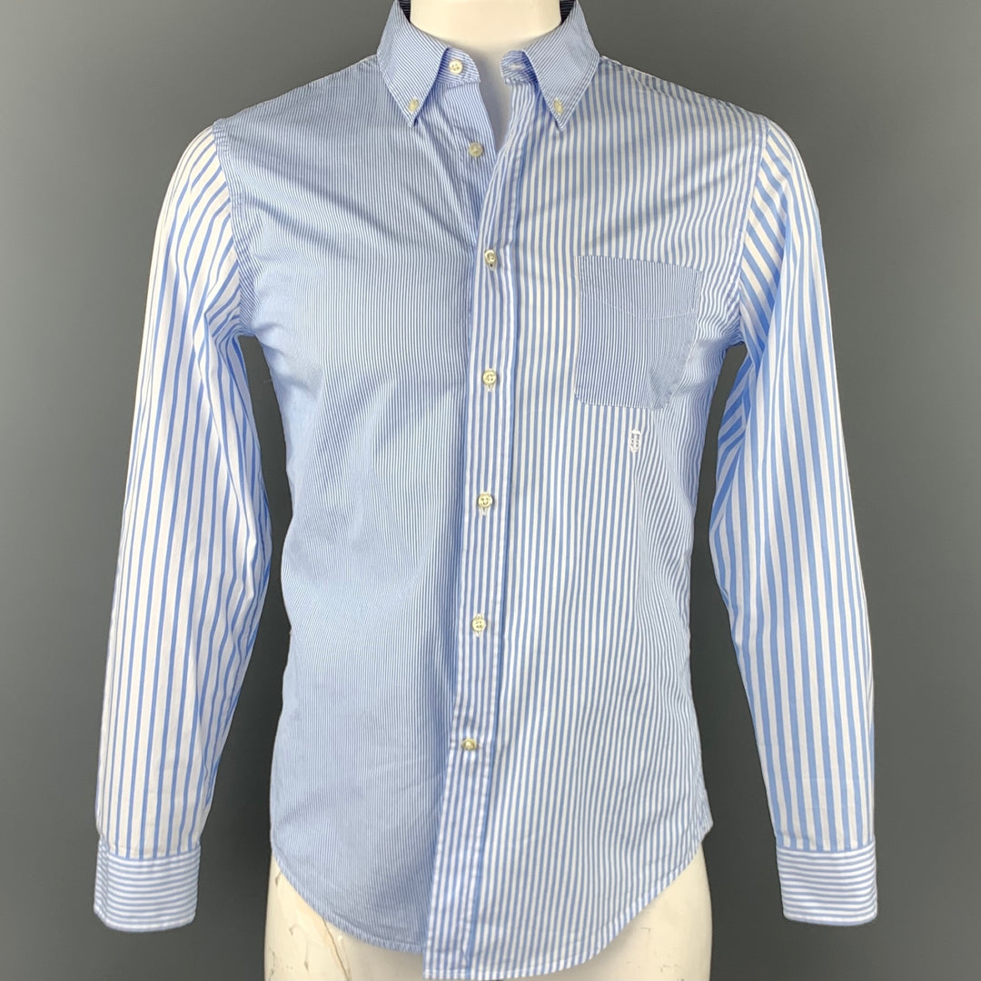 WOOSTER + LARDINI Size M Blue & White Stripe Cotton Long Sleeve Shirt