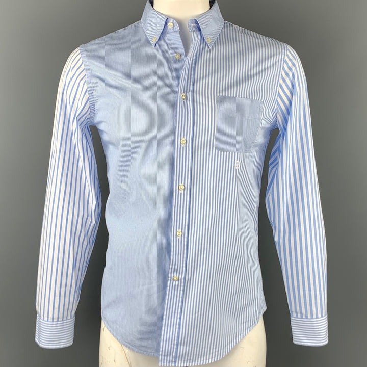 WOOSTER + LARDINI Taille M Chemise à manches longues en coton à rayures bleues et blanches